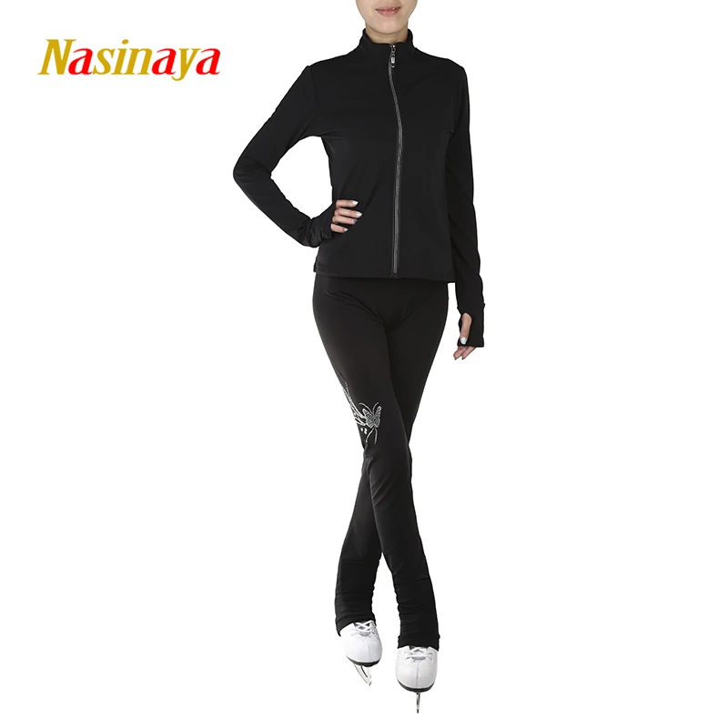 Figure Skating Jackets Suits Rhinestone Women Shirts Ice Skating Training Costumes