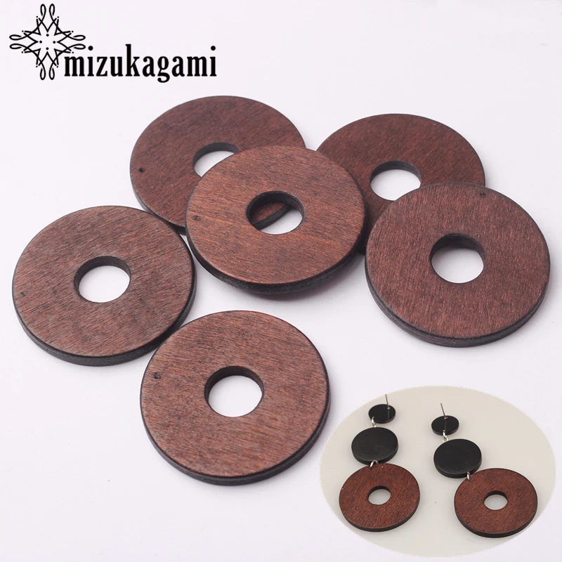 Natural Wooden Big Round Circle Shape Charms Pendant 42MM 2pcs/lot For DIY Fashion Earrings Making Accessories