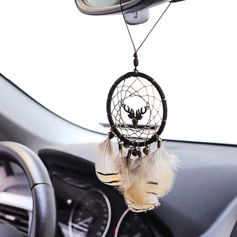 Car Pendant Handmade Dream Catcher Wind Chimes Rear View Mirror Charms Ornaments Automobile Feather Pendant Car Hanging gift