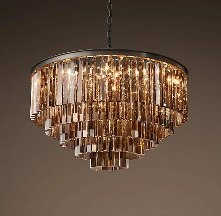 

Modern Crystal Chandelier Elegant K9 crystal Smoky Gray Crystal Suspension Lamparas for Cafe Restaurant Hotel