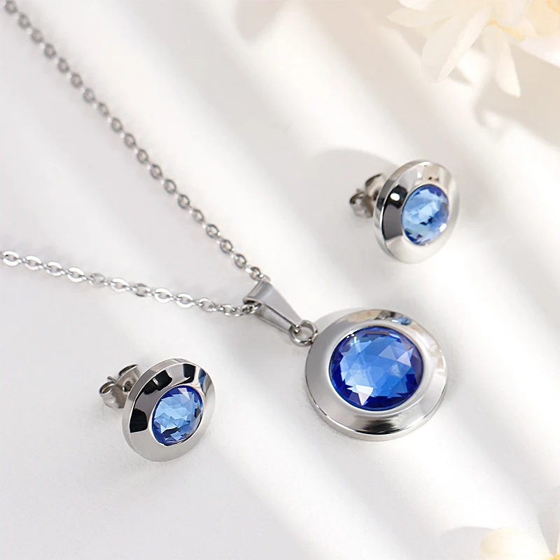 Kalen Dubai Jewelry Sets For Women Gold Color Stainless Steel Colorful Glass Necklaces & Earrings Sets Rhinestone Party Gifts