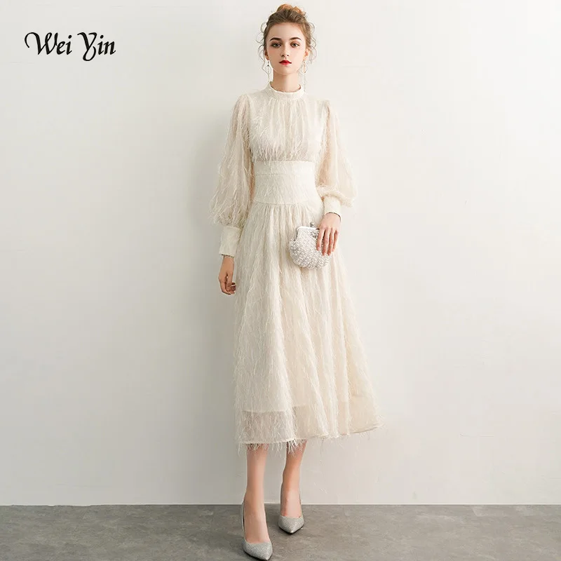 Wei yin-Vestidos de Noche de lujo, elegante vestido Formal de fiesta de diseñador famoso con cremallera, manga larga, WY1093