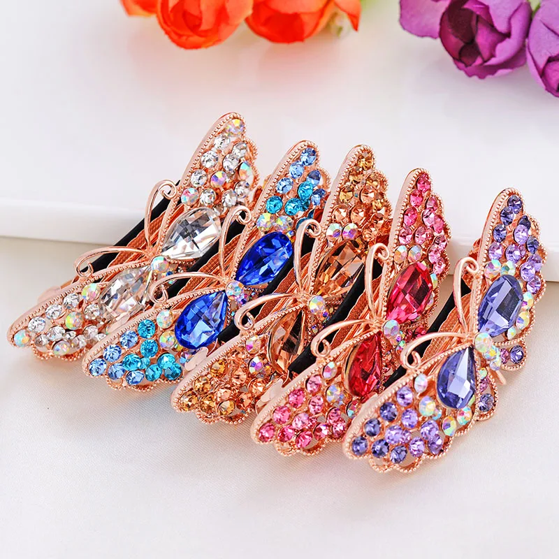 Korean Fashion Butterfly Crystal Rhinestone Hairpin Girls Hair Jewelry Manufacturers