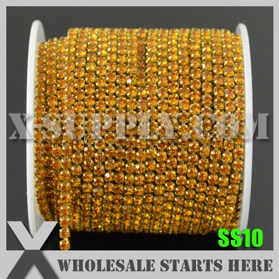 

SS10 Single Row DENSITY Rhinestone Cup Chain, Topaz Rhinestone in Gold Chain X11110