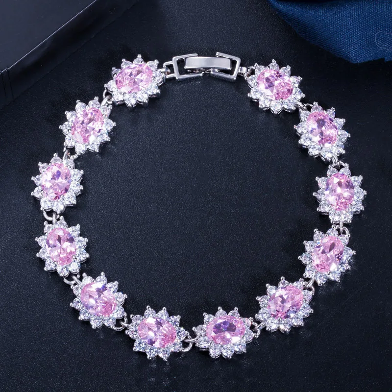 ThreeGraces Elegant Silver Color Blue Cubic Zirconia Crystal Big Flower Charming Bracelets Women Wedding Party Jewelry BR054