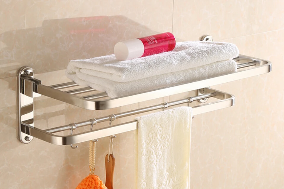 

Stainless Steel mirror surface Towel Rack Bathroom Pendant can 90 Degree Rotation Folding double towel bar SM098