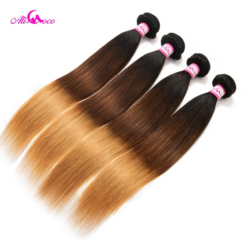 Ali Coco-extensiones de cabello humano Remy, mechones de pelo liso brasileño con cierre, 1/4/27, 5x5, 3 uds.