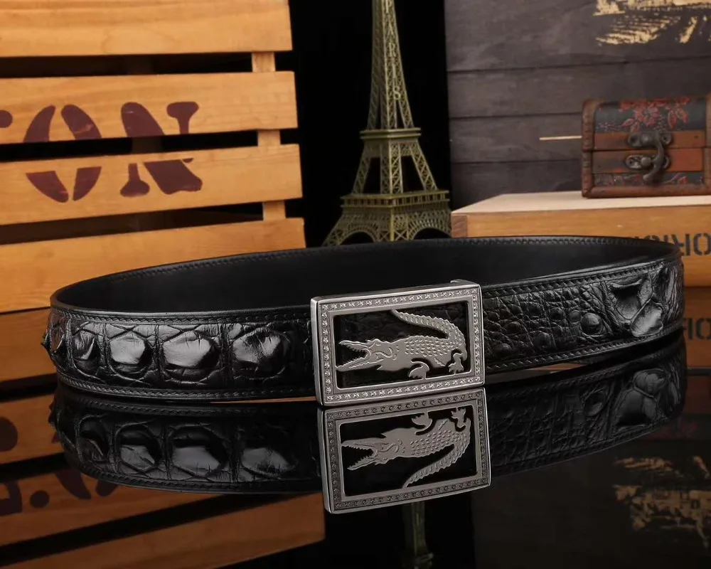 Hot Best quality 100% real genuine crocodile back skin men belt crocodile skin men fashion belt with gold metal buckle head