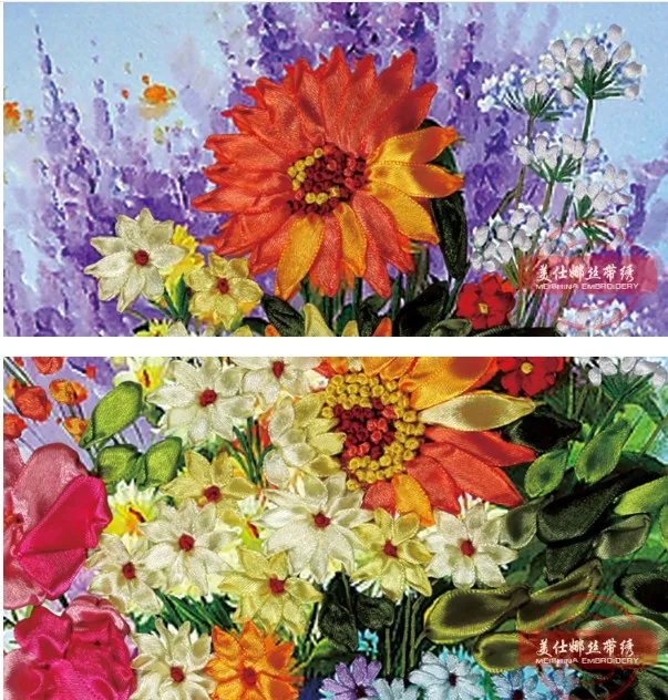 40x50cm 3D sunflower vase Ribbon embroidery kit stain painting set handcraft kit DIY handmade needlework art home decor plus