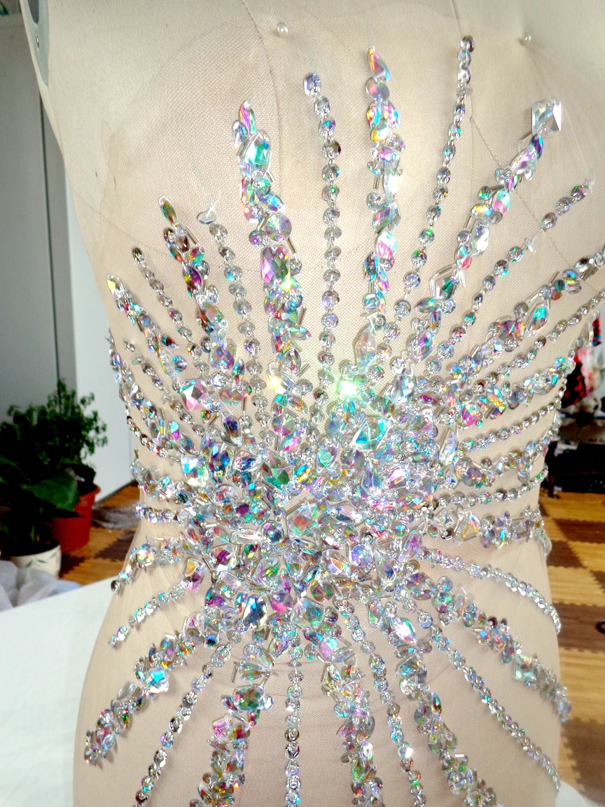 A93 hand made clear AB colour  sew on Rhinestones applique crystals trim patches 72*41 cm dress accessory