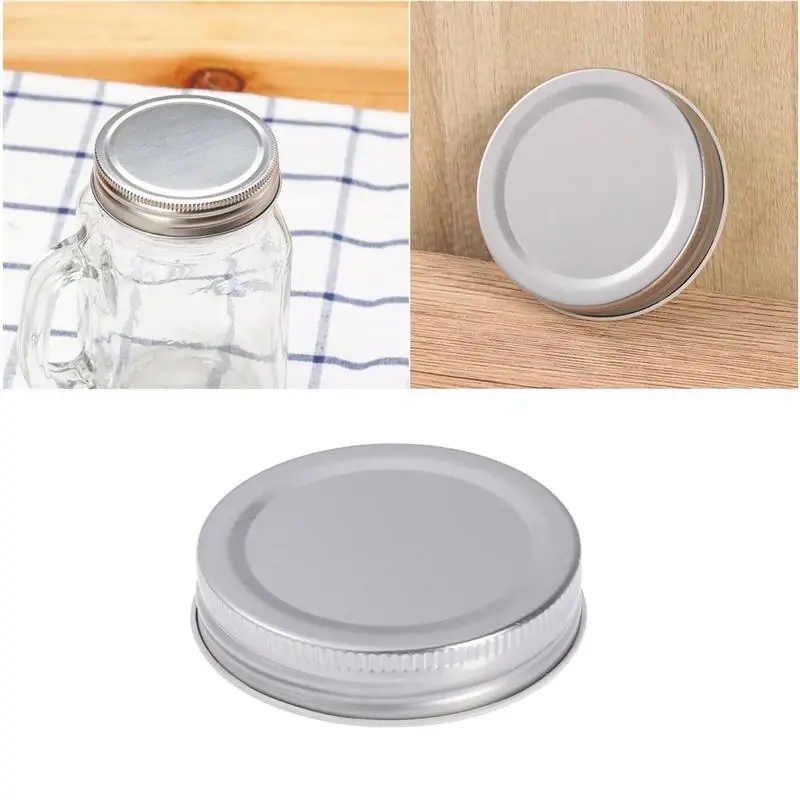 4pcs Sealing Metal Caps Leakproof Tin Lids Mason Jar Cover for Wide-Neck Jar Collection Bottle Glass Storage Bottle