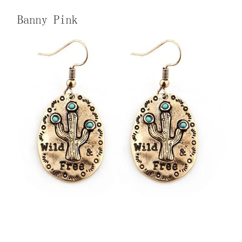 Vintage Cactus Pendant Drop Earrings For Women Ethnic Geo Alloy Dangle Fishhook  Fashion Jewelry Pendietes Bijoux