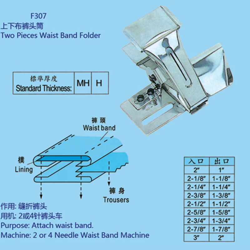 Made In TAIWAN F307 Two Pieces Waist Band Folder   Attach waist band sewing machine parts Folder Binger