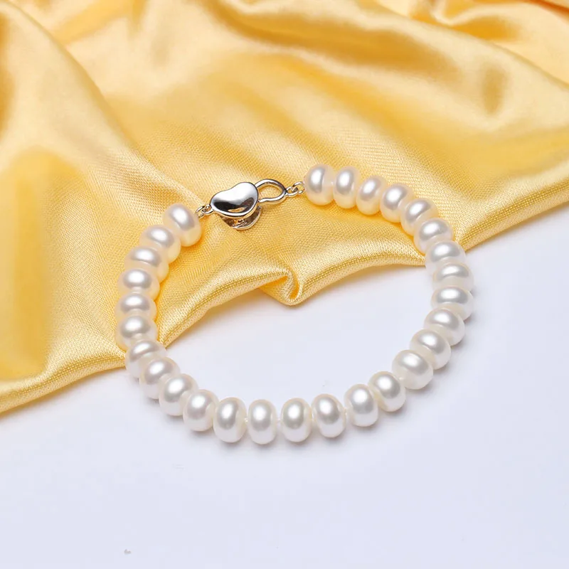 HENGSHENG White Pearl Bracelets 100% 8-9mm 18cm Length Bread Round Natural Freshwater Pearl Hot Sale Jewelry Bracelets For Women