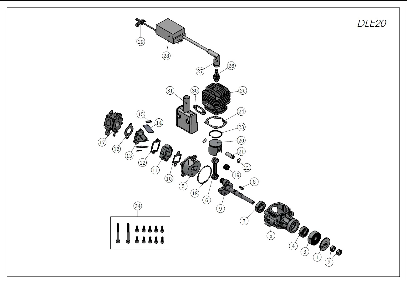 DLE Engines Piston With Pin & Retainer For DLE20 F20 Engine Accessories