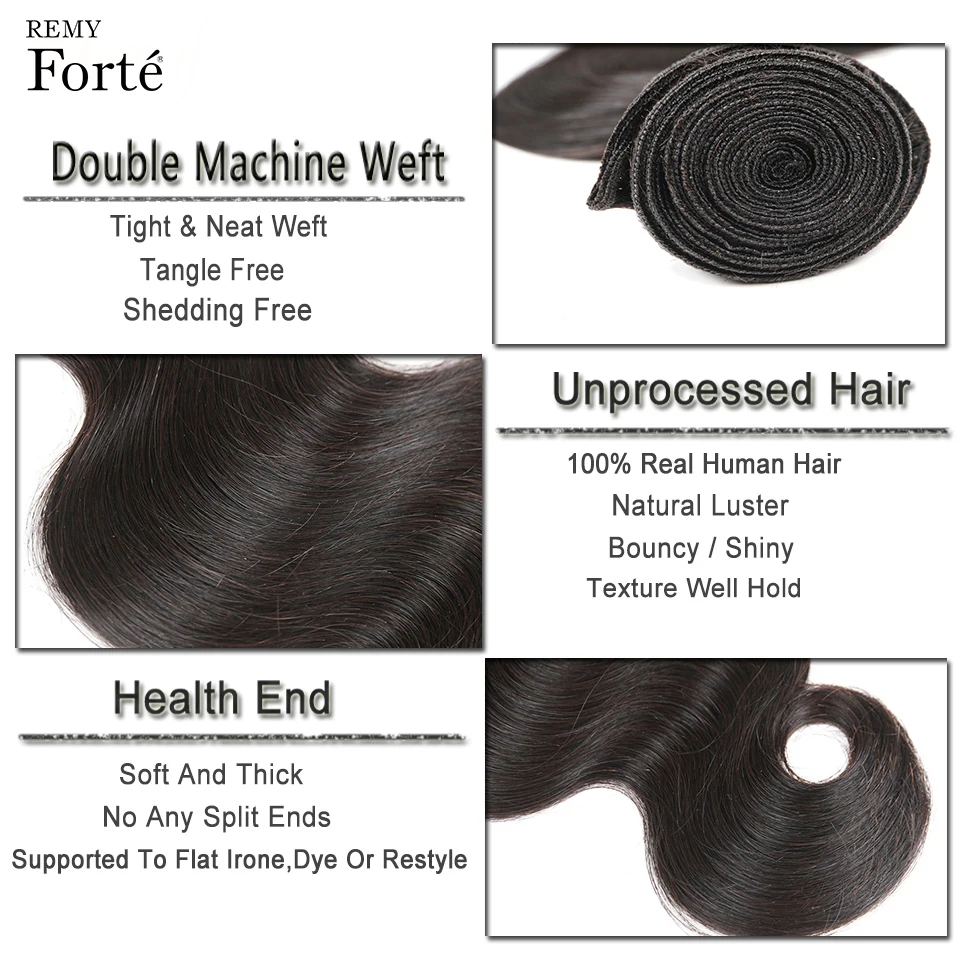 Remy Forte Body Wave Bundles With Closure 30 Inch Bundles With Closure Peruvian Hair Weave Bundles 3/4 Bundles Remy Human Hair