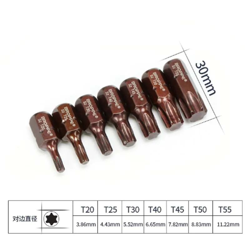 7 pcs Magnetische Torx Schroevendraaier Bit S2 Staal 10mm Hex Shank voor Impact Schroevendraaier T20 T25 T30 T40 T45 t50 T55