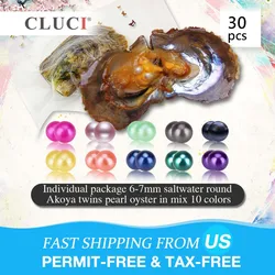 CLUCI 30pcs Twins Akoya Pearl Oysters 6-7mm Quality Mixed 10 Colors Akoya Saltwater Pearl Bead Oysters with Pearls WP267SB