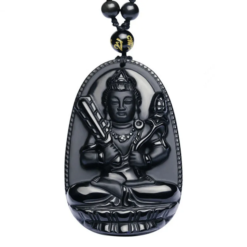 Natural Black Obsidian Carved Buddha Lucky Amulet Pendant Necklace For Women Men Pendant Jewelry Energy Stone Healing Reiki Gift