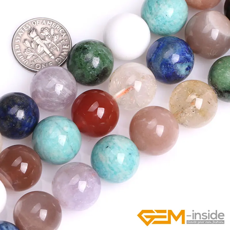 Natural Round Multicolor Mixed Stone Gem Stone Semi Precious Beads Selectable 6/10/12/14mm For Jewelry Making Strand 15 Inch