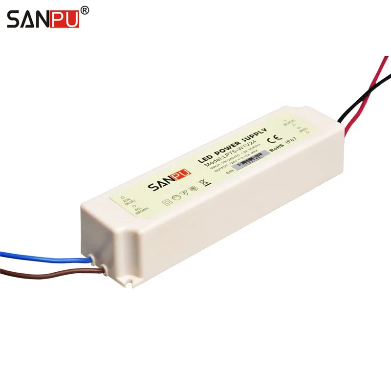 SANPU SMPS 75W 24VDC LED Driver 3A Switching Power Supply 220V 230V AC-DC Lighting Transformer White IP67 Waterproof Sprayproof