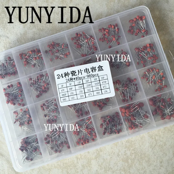 960pcs  24value*40pcs=960pcs 50V Ceramic Capacitor Assorted kit Assortment Set +  Box