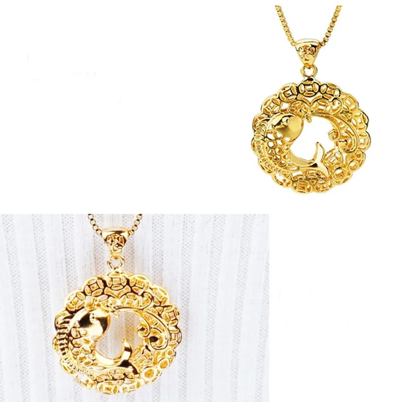 OMHXFC – pendentif avec breloque en or véritable 18kt pour femme et femme, pièce de monnaie carpe creuse, cadeau de fête d'anniversaire ou de mariage, vente en gros, mode européenne, unisexe, PN18