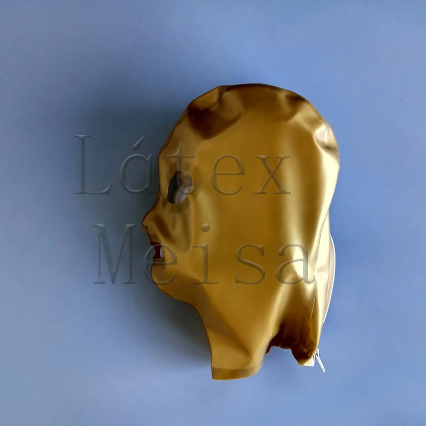 Bling gold color latex catsuit masks open eyes nostrils and mouth with back zip for adults