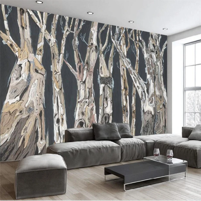 

beibehang Scandinavian modern abstract hand painted tree background wall custom large mural nonwoven wallpaper papel de parede