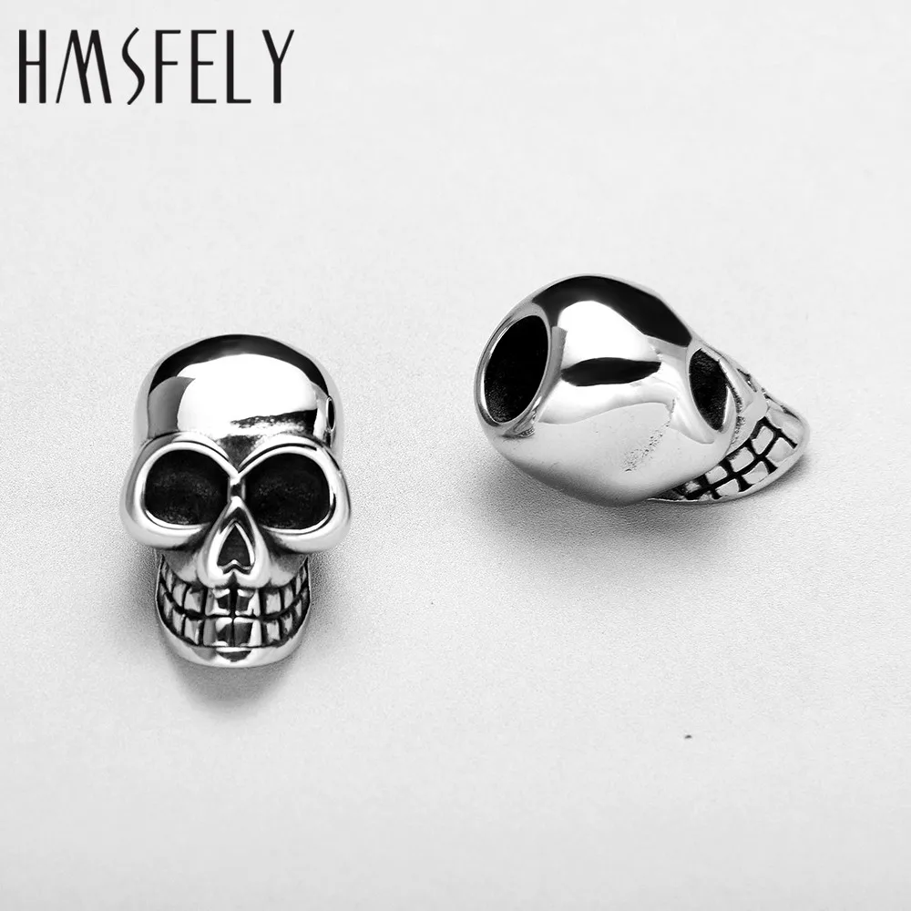 HMSFELY 316l Stainless Steel Skull Head Beads Accessories For DIY Leather Bracelet Jewelry Making 6mm 8mm Hole Size Bead 5pcs