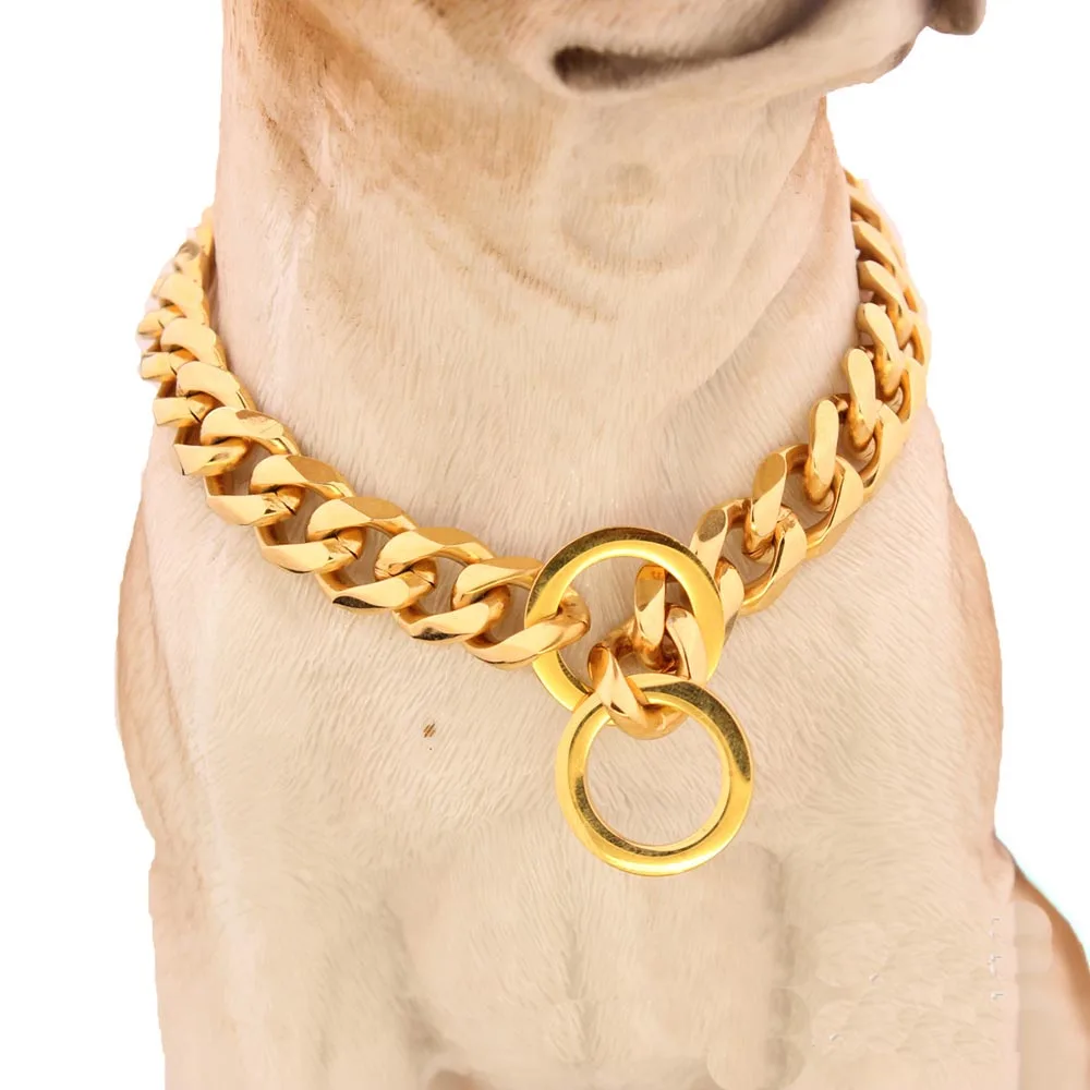 Strong Pet Dog Neck Stainless Steel Pubby Pitbull Training Choker Chain Collars Large Animals Bulldog Necklace 15mm