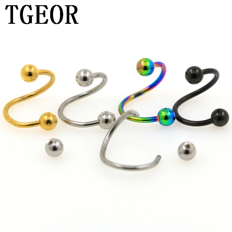 Hot free shipping 16G 100pcs mixed titanium plated colors surgical Stainless Steel twister S shape spiral body piercings