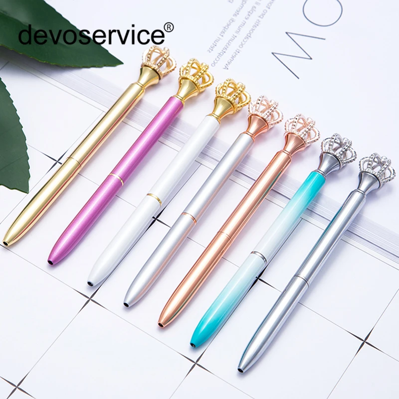 

Creative Big Crown Metal High Grade Crystal Ballpoint Pen Fashion Color Rotating Advertising Pen Ball Pens For School Stationery