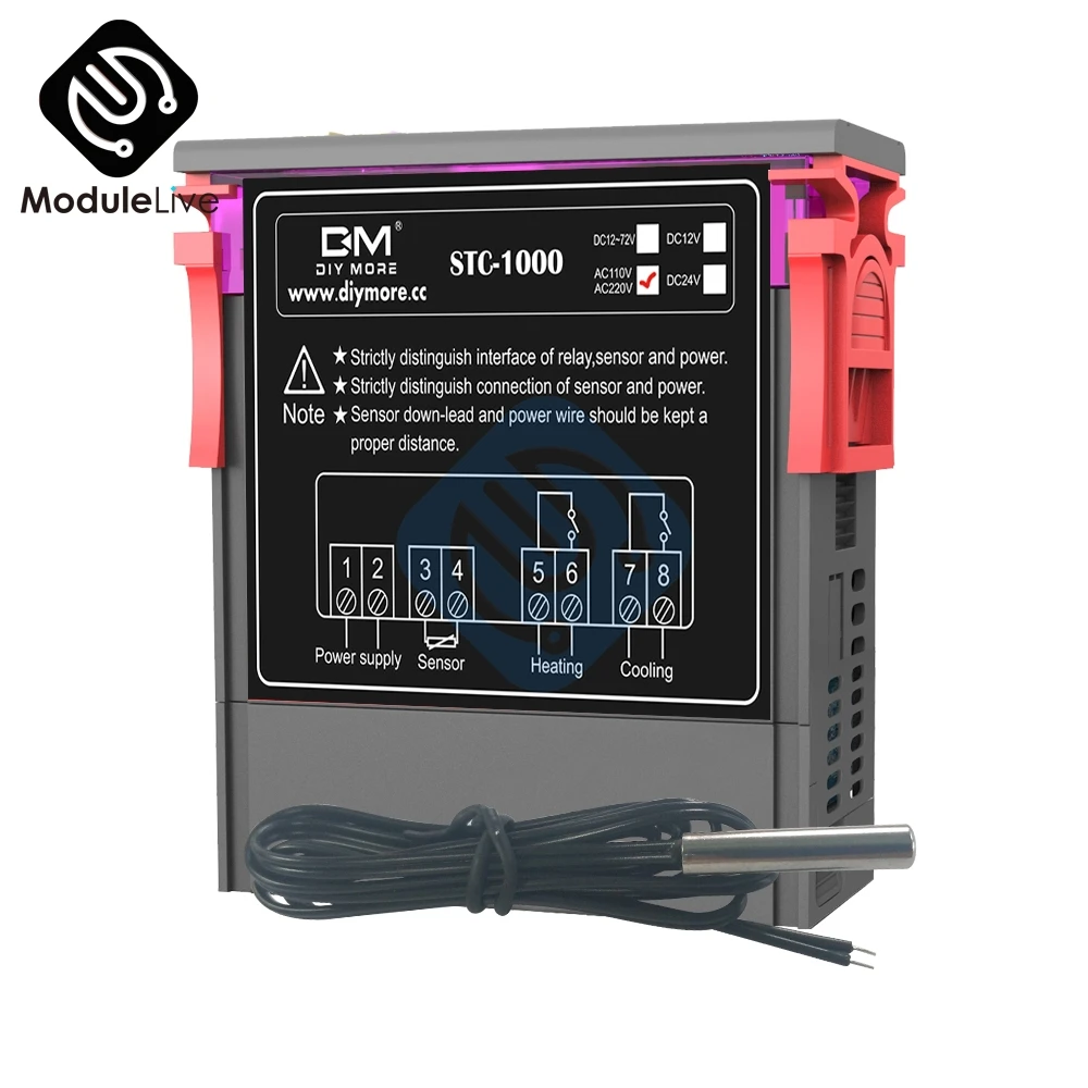 STC-1000 DC 12V 24V LED Digital Temperature Controller Thermostat Incubator with Heater Cooler Sensor AC 110V 220V 10A Stc 1000