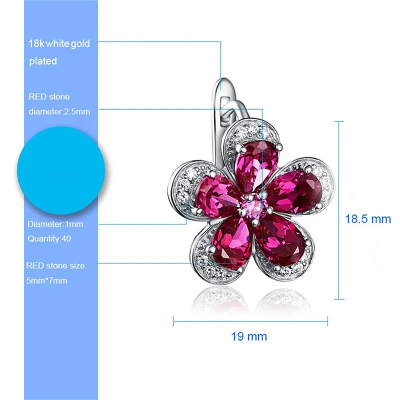 Clip Earrings For Women S925 Flower Artificial Ruby Ear Studs Vintage Bridal Wedding Brincos Fine Jewelry