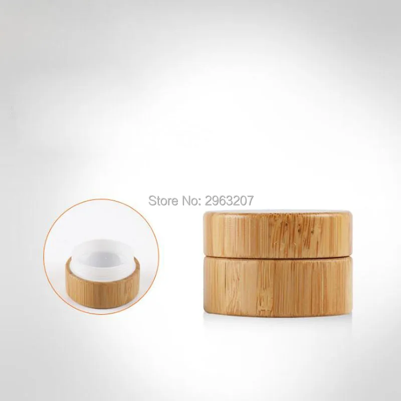 100pcs 10g Natural Bamboo Cream Jar Lid Bamboo Cosmetic Packaging With Plastic PP Inner Empty Container