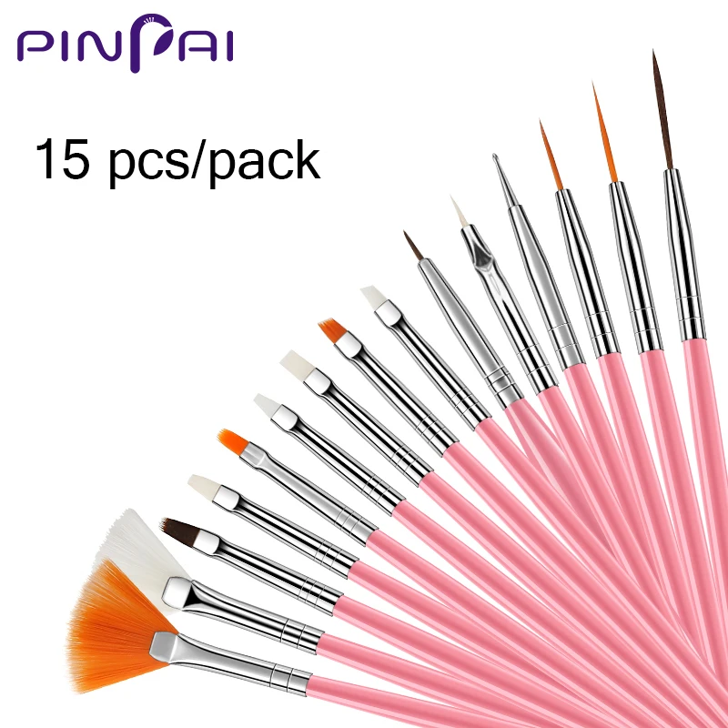 PinPai 15PCS Nail Brushes Builder Gel Polish Painting Liner Nail Art Draw Print Brushes Set Manicure DIY Dotting Point Tool Kits