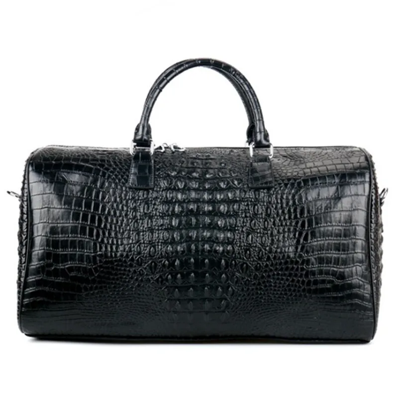 Male Two Layer Leather Travel Bag Large Crocodile Pattern Big Fitness Handbag Luggage Drums Shoulder Business Bags Black Handbag