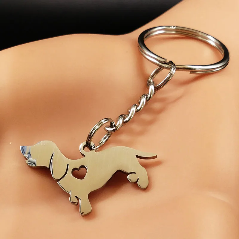 Fashion Dachshund Stainless Steel Keychain for Women Fashion Silver Color Dog Keychain Jewelry porte clef K1353S01