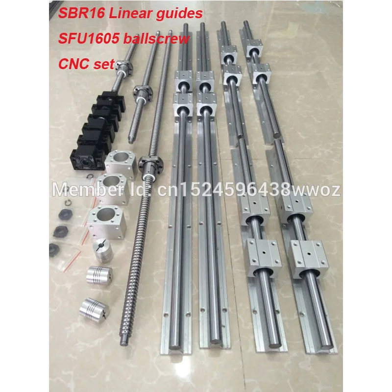 EU RU Delivery 6 set  SBR 16 linear guide Rail SBR16 - 300/700/1100mm+ ballscrew set SFU1605 - 350/750/1150mm + BK/BF12 CNC part