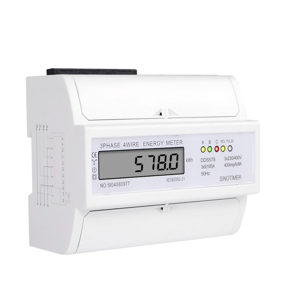 Accurate Three Phases 4 Wires 5-100A 380V Digital Wattmeter Electricity Consumption Measurement Meter 35mm DIN Rail Mounting