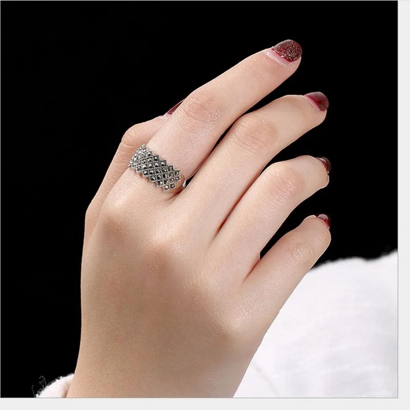 Uglyless 100% Real 925 Sterling Silver Handmade Geometric Open Rings for Women Thai Silver Fine Jewelry Square Female Ring Bijou