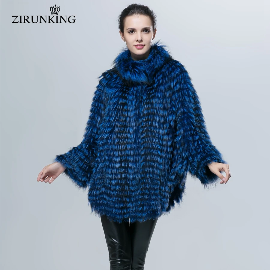 Zirunking Herfst Real Fox Fur Coats Fashion Bat Mouwen Vrouwen Jas Echt Zilveren Vos Bont Jas Gestreepte Stijl ZC1623