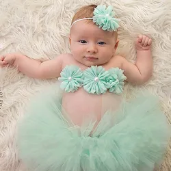 Newborn Tutu Photo Props 3 Piece Set with Tutu Skirt Headband and Tutu Top Sweet Boutique Flower Tutu Photo Prop Couture TS066