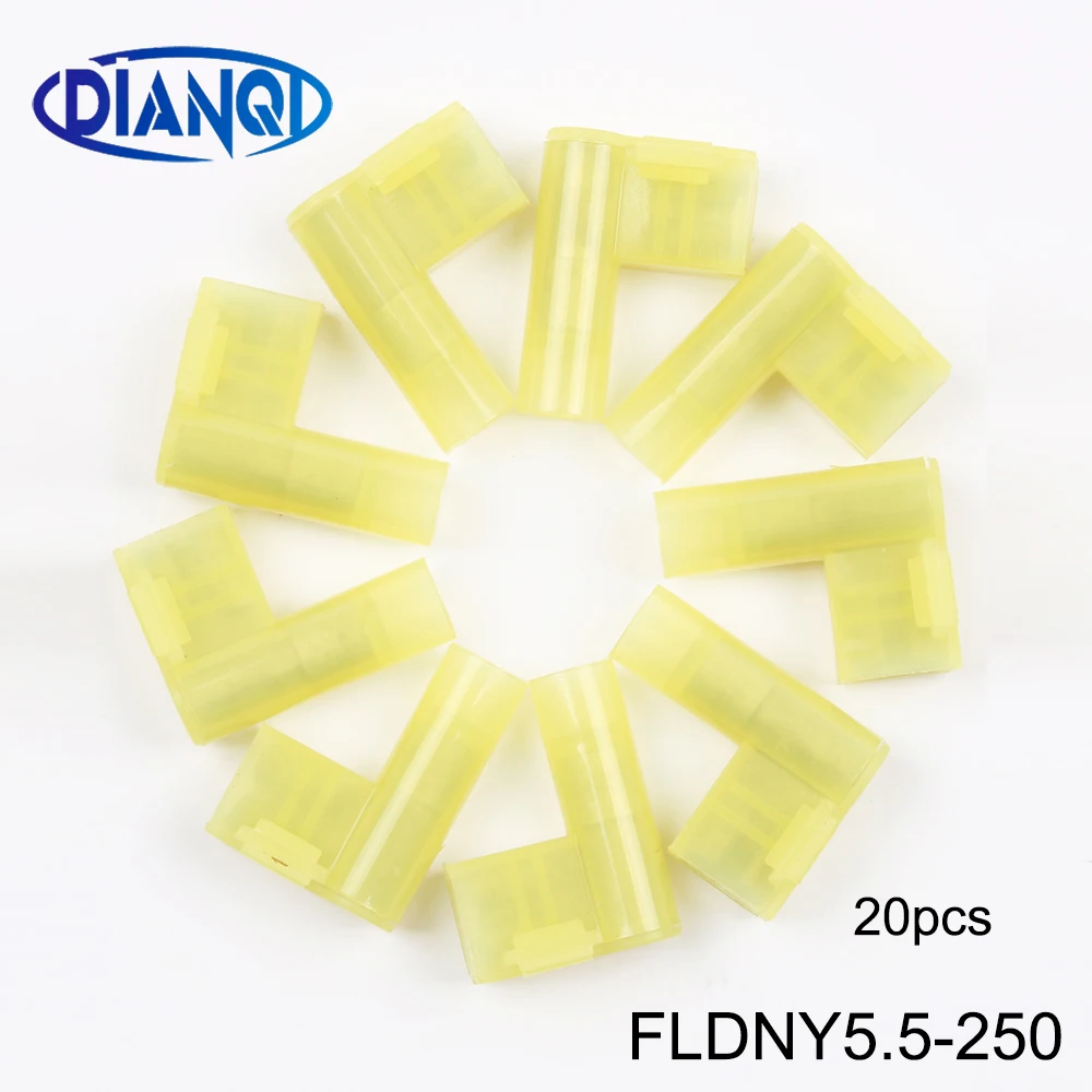 DIANQI Terminals FLDNY5.5-250 Nylon brass Flag Female Terminal insulated WIRE CONNECTORS 20PCS AWG12-10 4-6mm2 FLDNY