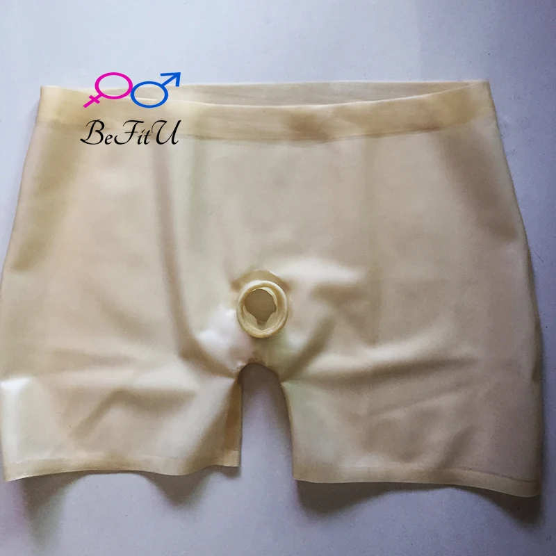 latex Shorts  New design Boxes  fetish  Underpants Bermuda men with hole for penis security sexy safe Pants natural