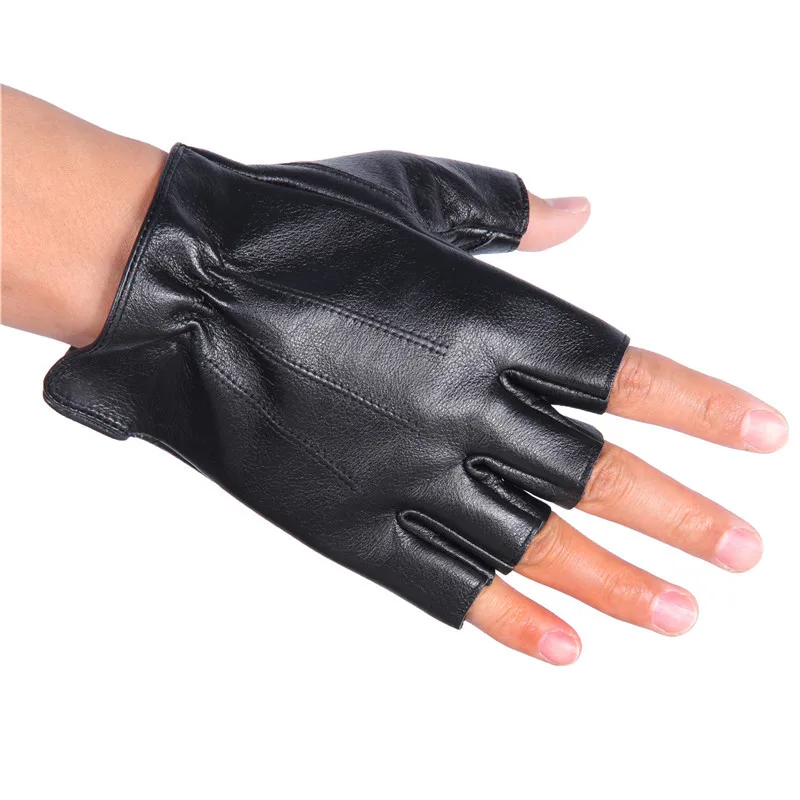 Men\'S Leather Half Finger Gloves Locomotive Driving Non-Slip Fitness Cowhide Gloves Men NAN48-5