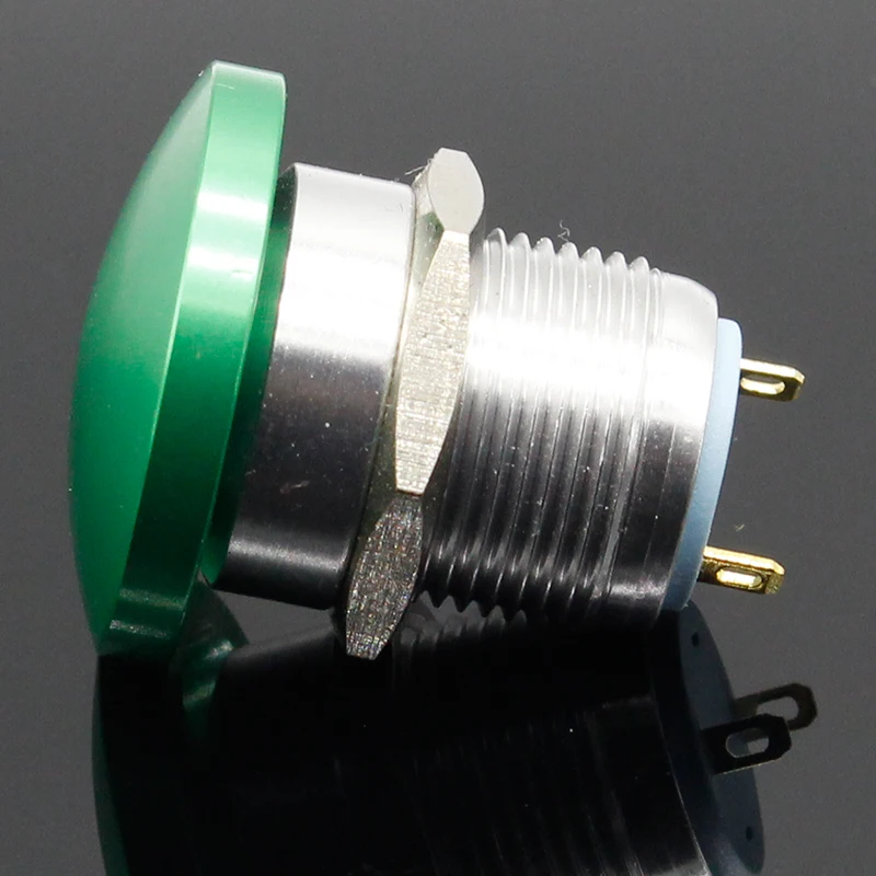 16mm metal mushroom head start self-reset button switch often open green screw foot current 5A