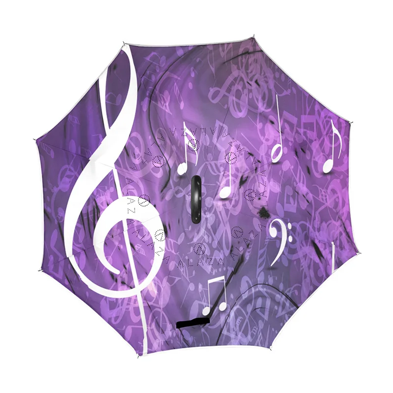 Music Note Windproof Inverted Folding Double Layer Reverse Chuva Umbrella Women Self Stand Rain Protection C-Hook Hands For Car