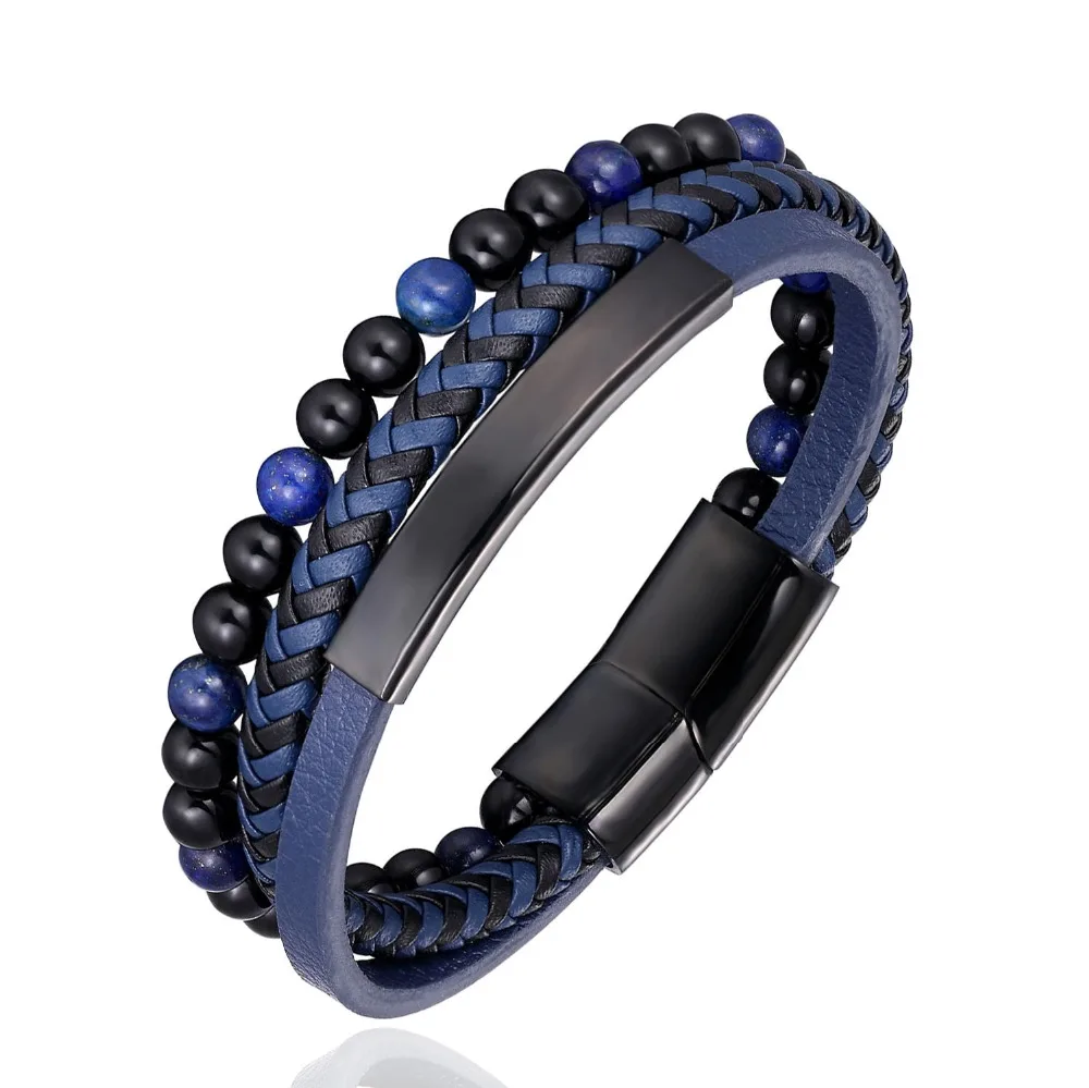 New Stainless Steel Stone Beads Bracelet Stainless Steel Accessories Tiger Stone Men Bangle Punk Leather Women handmade Jewelry image 3
